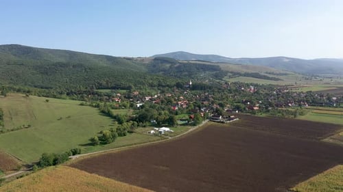 Aerial view of agricultural fields by drone