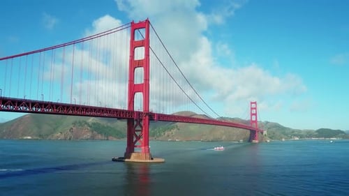 Golden Gate Bridge aerial view San Francisco California iconic landmark above water