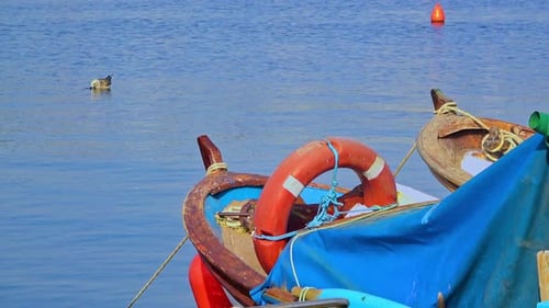 Wooden Old Fishing Boats Moored In The Harbor