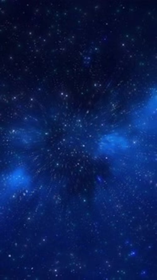 Vertikale Video-CG-Animationsreise durch den blauen Raum