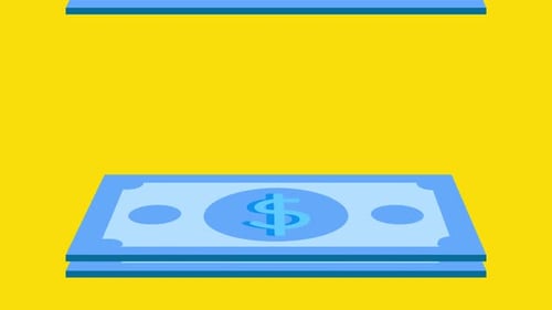 Flat Design Dollar Banknotes Falling and Stacking Animation