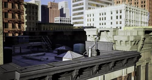 City Rooftop View Revealing Intricate Architecture at Sunset