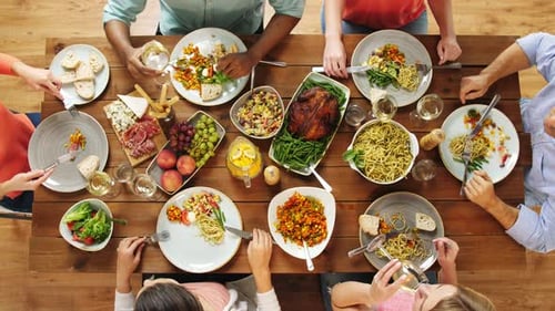 Overhead view of Friends Enjoying Meal Together