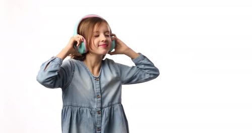 Girl Dancing With Headphones on White Background