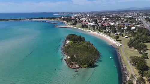 Panoramic Aerial View of a Beautiful Tropical Coastal Resort Town