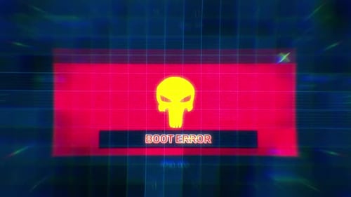 Boot Error Glitch Screen with Skull Warning Animation