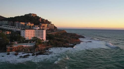 Dramatic Sea Filmed on a Drone in the Sunset