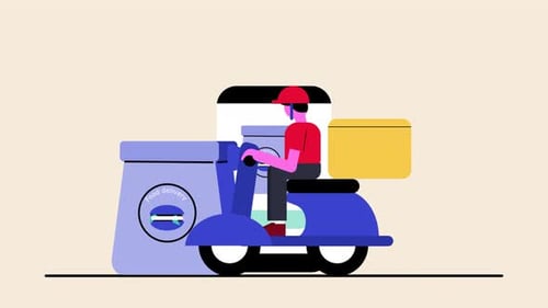 Flat Design Food Delivery Animation with Scooter and Smartphone