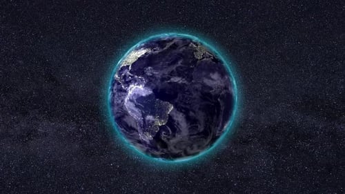 Animated Planet Earth with Glowing Blue Aura in Space