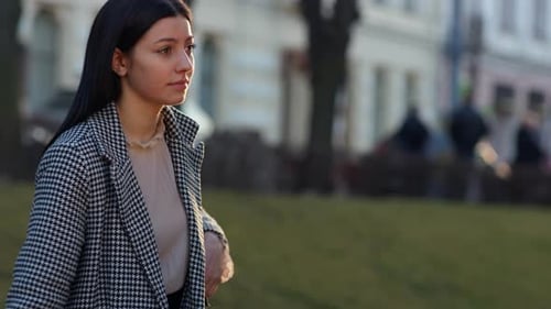 Young Girl on the Street in a Coat Sneezing Coronavirus Coronavirus Epidemic
