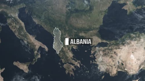 Animated Global Map Zoom to Albania Country Outline