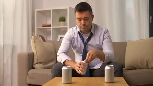 Man Opens and Drinks a Can of Beer