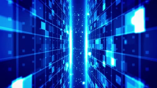 Futuristic Blue Digital Grid Tunnel Loop Background
