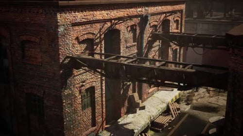 Abandoned Brick Factory in Ruins with Collapsing Structure Over Time