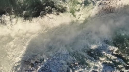 Aerial shot of powerful Urriðafoss waterfall in Iceland