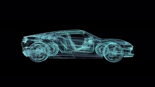 Futuristic Holographic Car Wireframe Rotating 3D Animation