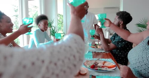 Family Gathering Together at Home Toasting Celebration