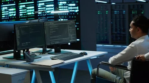 Wheelchair User Protecting Data Center Hardware Equipment