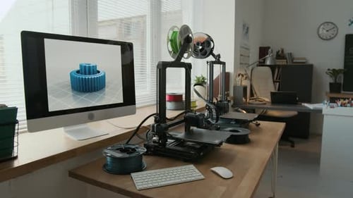 Organized Workspace with 3D Printers in Modern Classroom