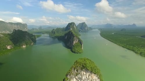 Beautiful Limestone Cliffs and Mountains on a Sunny Day in Phang Nga Bay Phuket Thailand