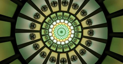 Futuristic Looping Tunnel with Geometric Patterns and Pulsing Lights