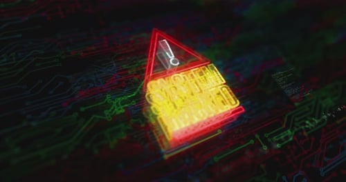System Hacked Warning with Futuristic Glitch Neon Circuit Board Animation