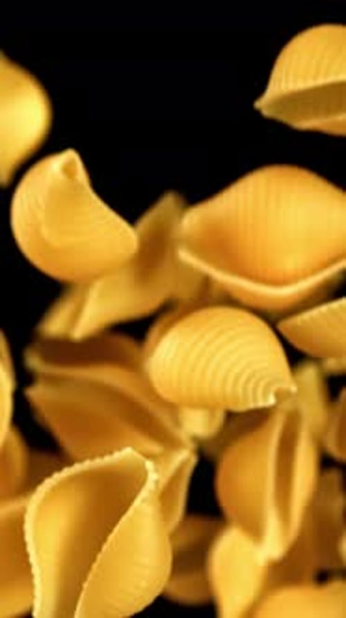 Super Slow Motion Flying Dry Conchiglie Pasta Filmed on a Highspeed Camera at 1000 Fps