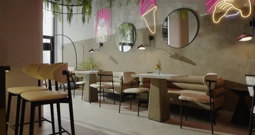 Trendy Restaurant Preparing To Receive Guests In Christmas Holidays Cozy Interior Of City Cafe