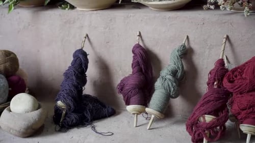 Colorful Yarn on Spindles for Weaving Craft