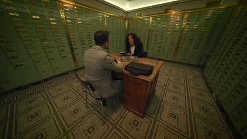 Business Meeting in a Vintage Bank Interior