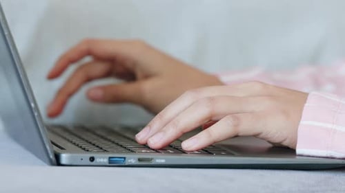 Email hands, laptop work and woman working on research on the internet, planning online website