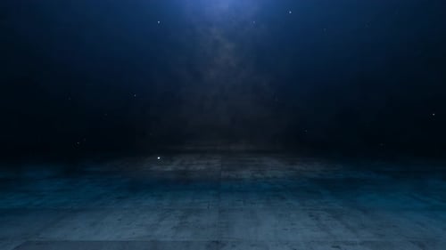 Camera movement through fog with concrete floor. Template for futuristic design. Vieo template for y