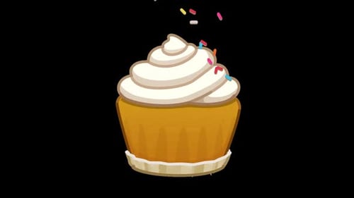 Sweet Cartoon Cupcake Appearance with Falling Sprinkles Animation