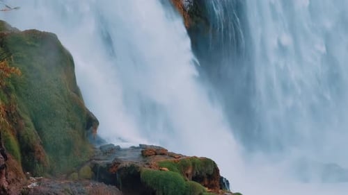 Drone Video Footage of a Natural Waterfall Closeup