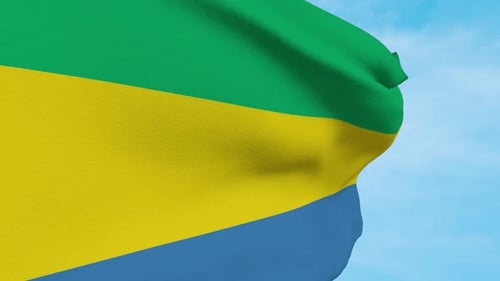 Realistic Waving Flag of Gabon on Blue Sky Background