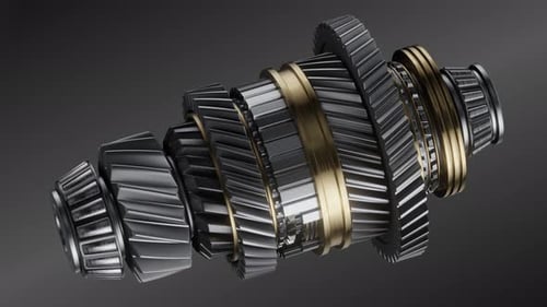 Shaft with gears from the gearbox isolated 3D Rendering.