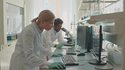 Scientists Working in Bright Modern Laboratory