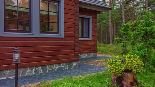 Wooden House Exterior in a Tranquil Rural Setting