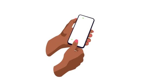Flat Design Animation: Hands Holding Smartphone Displaying Data Analytics