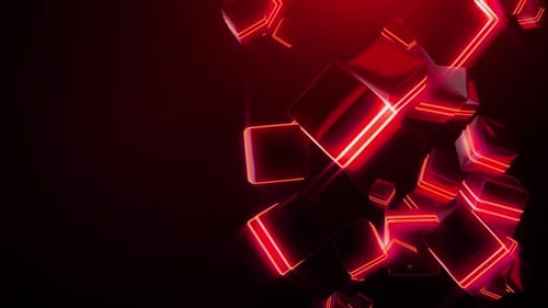 Dynamic Red Glowing Geometric Cubes Motion Loop