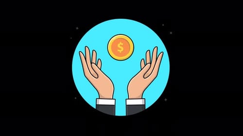 Animated Business Hands Holding Golden Dollar Coin