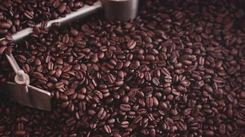 Close-up Stirring Coffee Beans