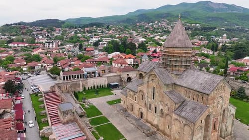 Aerial View of Svetitskhoveli Cathedral in Mtskheta, Georgia