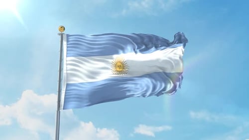 Waving Argentina Flag in Blue Sky