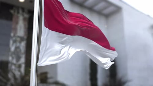 Realistic Indonesian or Polish Flag Waving on Flagpole