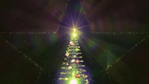 Sparkling Christmas Tree with Glowing Star and Ornaments Background