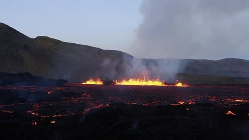 Boiling Erupting Lava During Volcano Eruption In Iceland