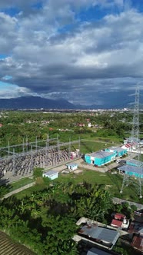 Vertical Drone Footage of High Voltage Substation