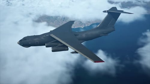 Military Transport Plane Flight Above Clouds