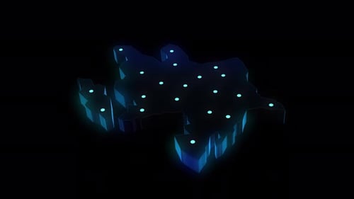 Digital 3D Map with Glowing Connections and Data Points